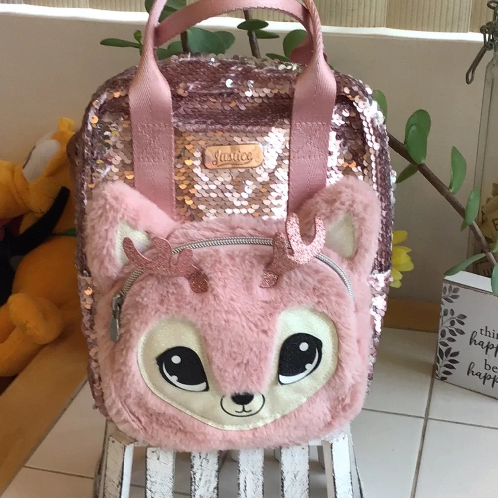 ‘Justice’ Sequined/Faux Fur Deer Face Backpack (#5)